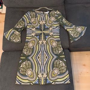 Olive Green/Taupe paisley print dress